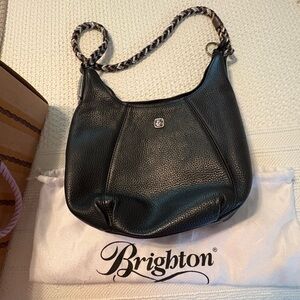 Brighton Black Leather Hobo Bag with Braided Strap